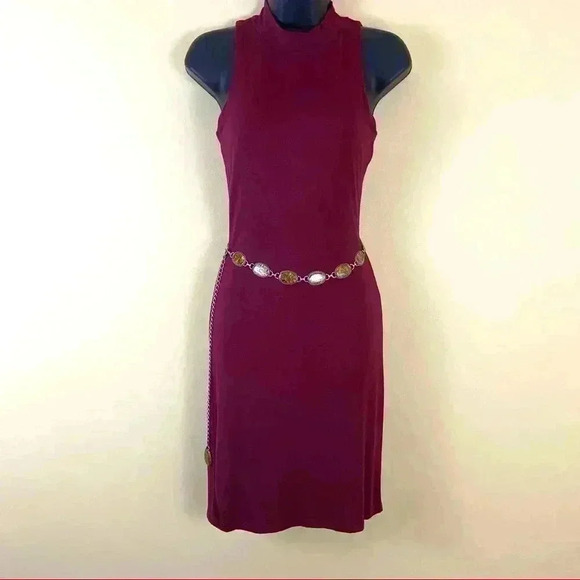 Velvet Torch Burgundy Sleeveless High Neck Bodycon Rayon Dress - Picture 11 of 13